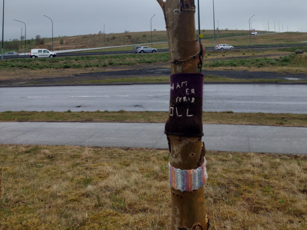 Afrakstur sumarnámskeiðs hjá Fjölmennt í prjónagraffi