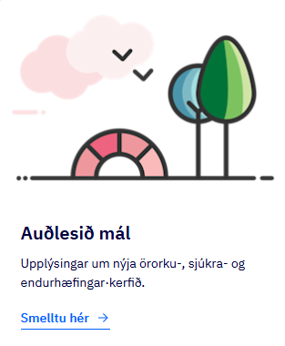 skjáskot af hnappi sem vísar á auðlesið efni Tryggingastofnunar