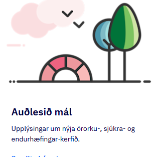 skjáskot af hnappi sem vísar á auðlesið efni Tryggingastofnunar